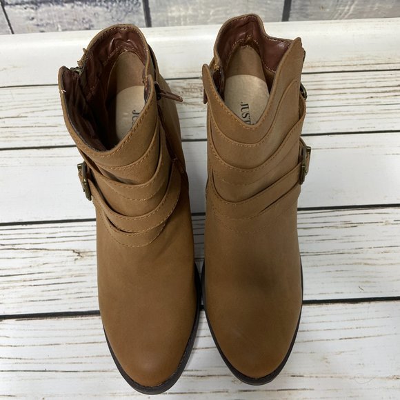 NEW Women's Just Fab Cognac Brown Ankle Booties Shoes Business Casual Dressy - Picture 4 of 9